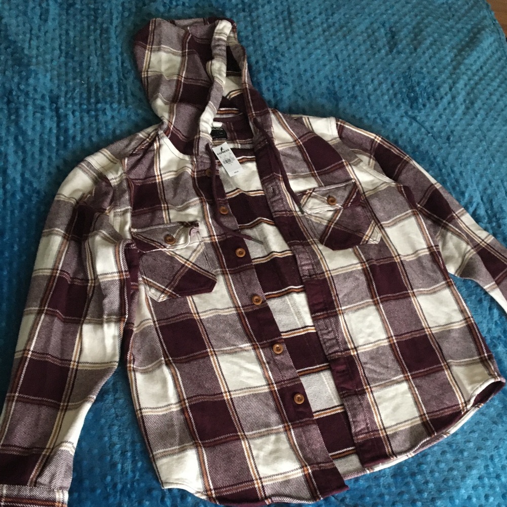 Men’s Flannel Hooded Button Down. Brand New